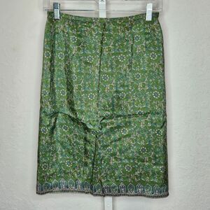 Old Navy Green Silk Skirt 100% Silk Floral Boho Y2K Ethnic Print Lined Size 2
